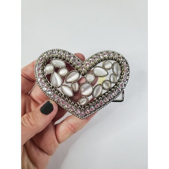 Women's Belt Buckle Heart-Shaped Rhinestones Silver-tone Western Cowgirl - Picture 2 of 5